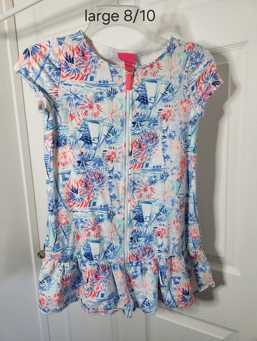 Lilly Pulitzer Girls  Sailboat Zip Front Swim Coverup Blue & Coral